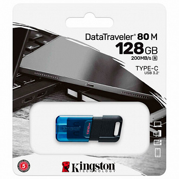 Флеш-диск 128 GB KINGSTON DataTraveler 80 M, разъем Type-C 3.2, черный, DT80M/128GB