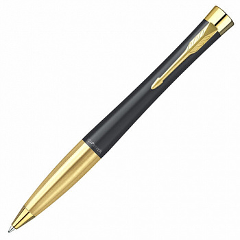 Ручка шариковая PARKER "Urban Muted Black GT", корпус черный, позолоченные детали, синяя, 2143640