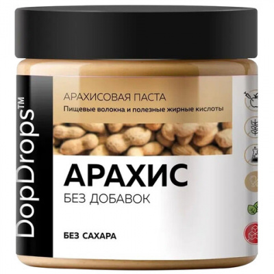 Паста Арахисовая DOPDROPS без добавок, 500 г, пластиковая банка, DOPD-PB500-NATU Паста Арахисовая DOPDROPS без добавок, 500 г, пластиковая банка, DOPD-PB500-NATU