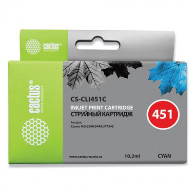 Картридж струйный CACTUS (CS-CLI451C) для CANON Pixma iP7240, голубой Картридж струйный CACTUS (CS-CLI451C) для CANON Pixma iP7240, голубой