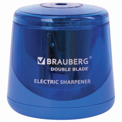 Точилка электрическая BRAUBERG DOUBLE BLADE BLUE, двойное лезвие, питание от 2 батареек AA, 229605