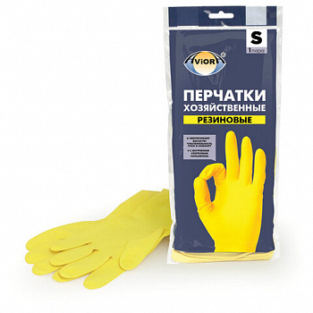 Перчатки МНОГОРАЗОВЫЕ латексные AVIORA, размер 6,5-7, S (малый), желтые, вес 33 г, 402-566