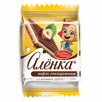 Вафли "Аленка" с молочной начинкой и орехами в индивидуальных упаковках, гофрокороб 1,38 кг, ТК23396