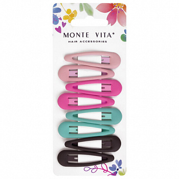 Заколки для волос НАБОР 8 шт., 5 см, клик-клак, soft touch, разные цвета, MONTE VITA (МОНТЕ ВИТА), 457092