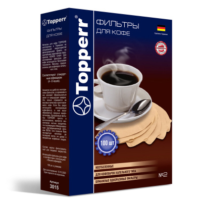 Фильтр TOPPERR №2 для кофеварок, бумажный, неотбеленный, 100 штук, 3015 Фильтр TOPPERR №2 для кофеварок, бумажный, неотбеленный, 100 штук, 3015