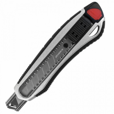 Нож канцелярский мощный 18 мм BRAUBERG "Heavy duty", автофиксатор, резиновые вставки, металл, 237158 Нож канцелярский мощный 18 мм BRAUBERG "Heavy duty", автофиксатор, резиновые вставки, металл, 237158