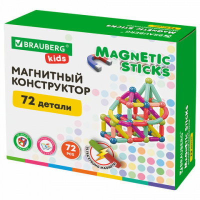 Магнитный конструктор MAGNETIC STICKS, 72 магнитные детали, BRAUBERG KIDS, 665722 Магнитный конструктор MAGNETIC STICKS, 72 магнитные детали, BRAUBERG KIDS, 665722