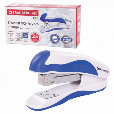 Степлер №24/6, 26/6 BRAUBERG "JET PRO", до 25 листов, эргономичный, бело-синий, 228584 Степлер №24/6, 26/6 BRAUBERG "JET PRO", до 25 листов, эргономичный, бело-синий, 228584
