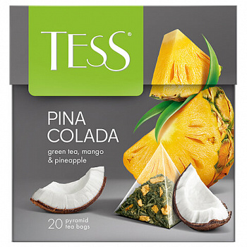 Чай TESS "Pina Colada" зеленый с ароматом тропических фруктов, 20 пирамидок по 1,8 г, 0787-12