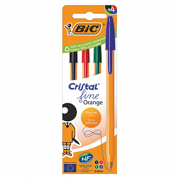 Ручки шариковые BIC "Orange Original", НАБОР 4 ЦВЕТА, узел 0,8 мм, линия 0,3 мм, пакет, 8308541/516337