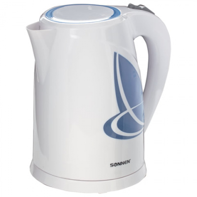 Чайник SONNEN KT-1767, 1,8 л, 2200 Вт, закрытый нагревательный элемент, пластик, белый/синий, 453416 Чайник SONNEN KT-1767, 1,8 л, 2200 Вт, закрытый нагревательный элемент, пластик, белый/синий, 453416