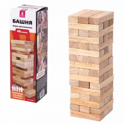 Игра настольная "БАШНЯ", 48 деревянных блоков, ЗОЛОТАЯ СКАЗКА, 662294 Игра настольная "БАШНЯ", 48 деревянных блоков, ЗОЛОТАЯ СКАЗКА, 662294