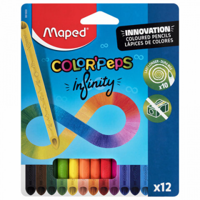 Карандаши цветные монолитные MAPED "Infinity", набор 12 цветов, трехгранные, 861600 Карандаши цветные монолитные MAPED "Infinity", набор 12 цветов, трехгранные, 861600