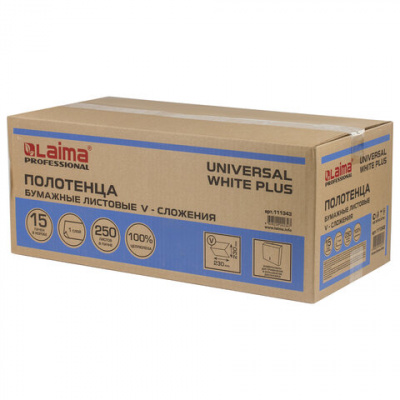 Полотенца бумажные 250 шт., LAIMA (H3) UNIVERSAL WHITE PLUS, 1-слойные, белые, КОМПЛЕКТ 15 пачек, 23х23, V-сложение, 111343 Полотенца бумажные 250 шт., LAIMA (H3) UNIVERSAL WHITE PLUS, 1-слойные, белые, КОМПЛЕКТ 15 пачек, 23х23, V-сложение, 111343
