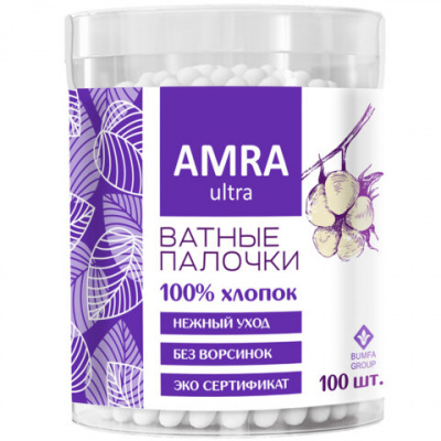 Ватные палочки 100 шт., AMRA, пластиковый стакан, П00055403 Ватные палочки 100 шт., AMRA, пластиковый стакан, П00055403