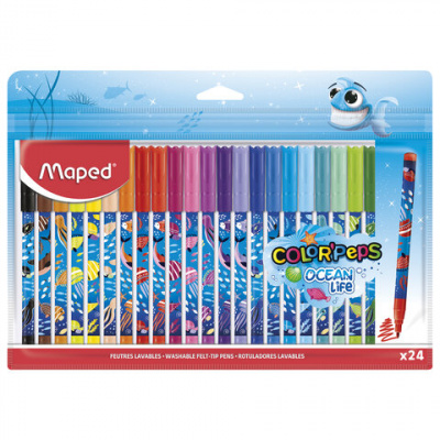 Фломастеры MAPED COLOR'PEPS "Ocean Life", 24 цвета, смываемые, вентилируемый колпачок, 845703 Фломастеры MAPED COLOR'PEPS "Ocean Life", 24 цвета, смываемые, вентилируемый колпачок, 845703
