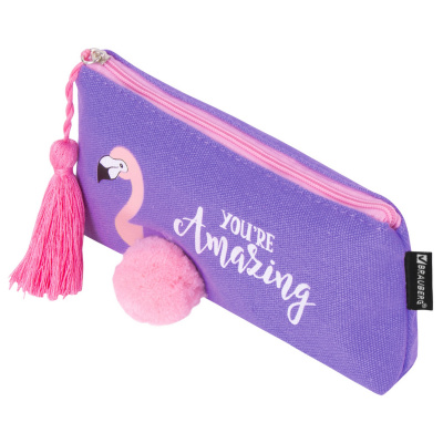 Пенал-косметичка BRAUBERG, канвас с объемной аппликацией, "Flamingo", 20х3х9 см, 229001 Пенал-косметичка BRAUBERG, канвас с объемной аппликацией, "Flamingo", 20х3х9 см, 229001