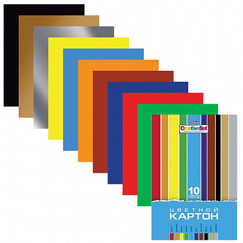 Картон цветной А4 МЕЛОВАННЫЙ, 10 листов 10 цветов, в папке, HATBER, 195х280 мм, "Creative Set", 008891, 10Кц4_05809