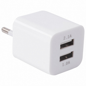 Зарядное устройство сетевое (220В) SONNEN, 2 порта USB, выходной ток 2,1 А, белое, 454797 Зарядное устройство сетевое (220В) SONNEN, 2 порта USB, выходной ток 2,1 А, белое, 454797