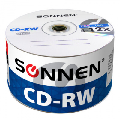 Диск CD-RW SONNEN 700 Mb 4-12x Bulk (термоусадка без шпиля), КОМПЛЕКТ 50 шт., 512578 Диск CD-RW SONNEN 700 Mb 4-12x Bulk (термоусадка без шпиля), КОМПЛЕКТ 50 шт., 512578