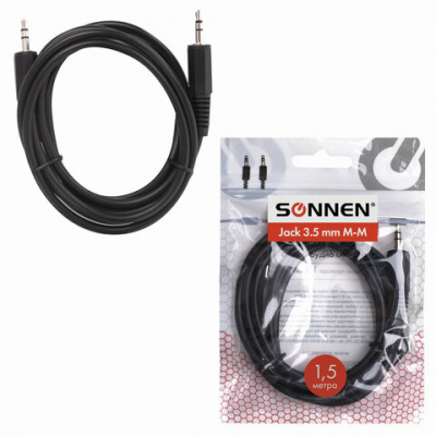 Кабель Jack 3.5 mm M-M, 1,5 м, SONNEN, для передачи стерео-аудио, черный, 513119 Кабель Jack 3.5 mm M-M, 1,5 м, SONNEN, для передачи стерео-аудио, черный, 513119