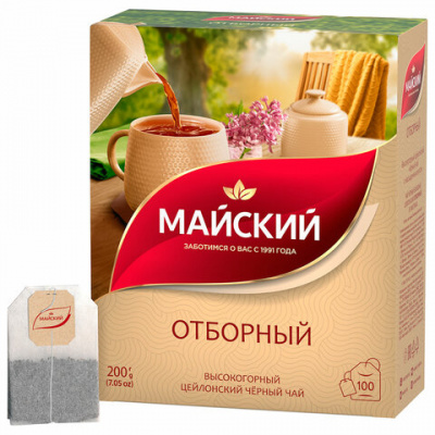 Чай МАЙСКИЙ "Отборный" черный, 100 пакетиков по 2 г, 102224 Чай МАЙСКИЙ "Отборный" черный, 100 пакетиков по 2 г, 102224