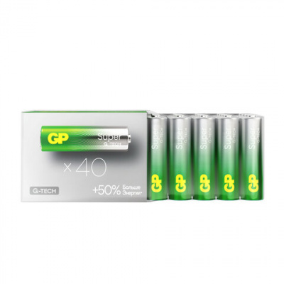 Батарейки КОМПЛЕКТ 40 шт., GP Super G-Tech, AA (LR6,15А), алкалиновые, пальчиковые, 15AA21-2CRSWC40 Батарейки КОМПЛЕКТ 40 шт., GP Super G-Tech, AA (LR6,15А), алкалиновые, пальчиковые, 15AA21-2CRSWC40