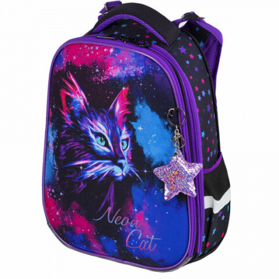 Ранец BRAUBERG PREMIUM, 2 отделения, с брелоком, "Neon cat", 38х29х16 см, 271352 Ранец BRAUBERG PREMIUM, 2 отделения, с брелоком, "Neon cat", 38х29х16 см, 271352