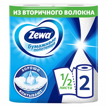 Полотенце бумажное ZEMMA/ZEWA 2-слойное, спайка 2 шт. х 14 м, белое, 1440011