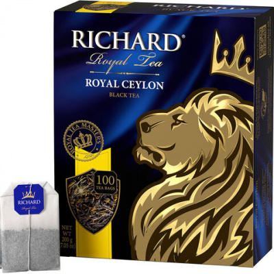 Чай RICHARD "Royal Ceylon" черный цейлонский, 100 пакетиков по 2 г, 610606 Чай RICHARD "Royal Ceylon" черный цейлонский, 100 пакетиков по 2 г, 610606