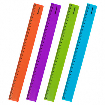 Линейка пластиковая 30 см BRAUBERG "NEON", ассорти, пакет, 210751
