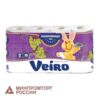 Полотенца бумажные бытовые, спайка 4 шт., 2-х слойные (4х12,5 м), VEIRO (Вейро), белые, 5п24 Полотенца бумажные бытовые, спайка 4 шт., 2-х слойные (4х12,5 м), VEIRO (Вейро), белые, 5п24
