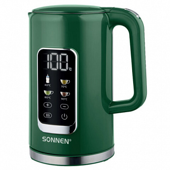 Чайник с терморегулятором и дисплеем, ДВОЙНЫЕ СТЕНКИ, SONNEN KT-8723EG, 1,7 л, 2200 Вт, изумрудный, 454689 Чайник с терморегулятором и дисплеем, ДВОЙНЫЕ СТЕНКИ, SONNEN KT-8723EG, 1,7 л, 2200 Вт, изумрудный, 454689
